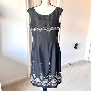 Vintage MAGGY LONDON 100% Silk Formal Embroidered Sheath Dress—SZ. 10